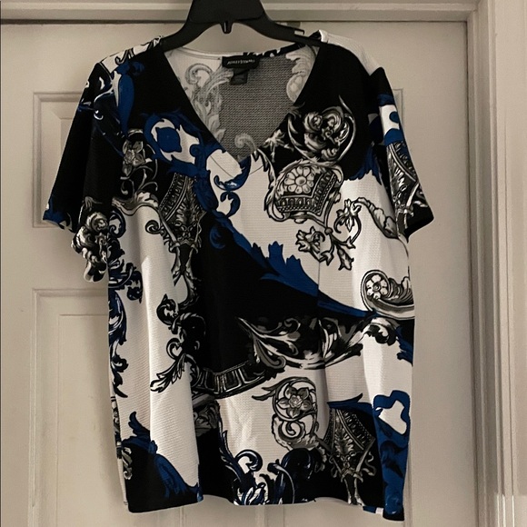 Ashley Stewart Black and Blue Patterned Blouse - Picture 1 of 5
